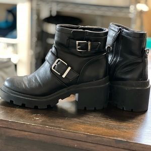 Black “motorcycle” style ankle boots size 7.5